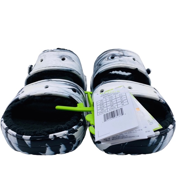 Crocs Sandals Classic Cozzzy Men's Black White Marble Tie Dye Slide Size 13 - Picture 5 of 13